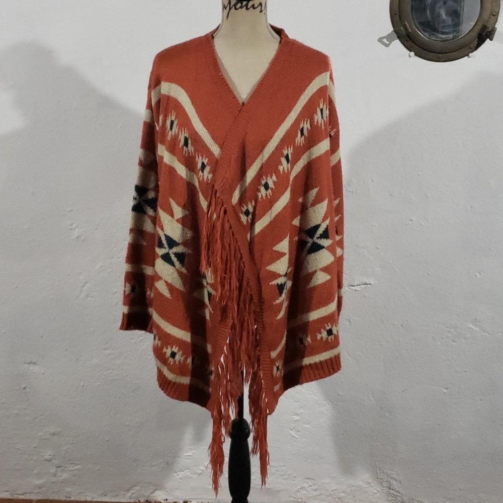 on twelfth Orange Tribal Open Cardigan